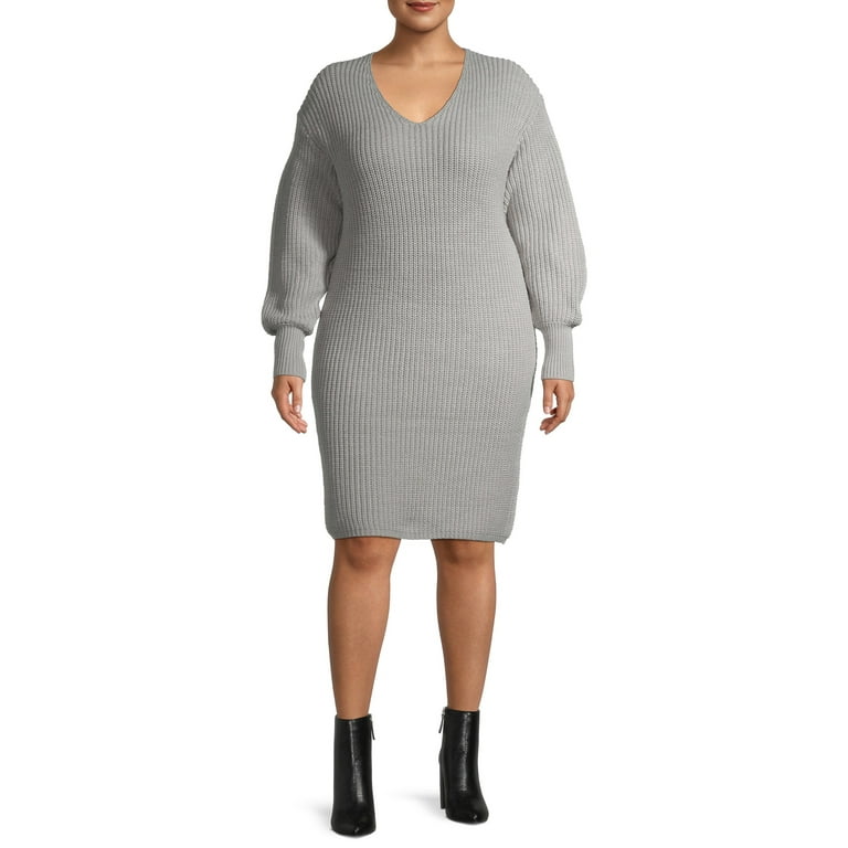 Terra & Sky Plus Size V-Neck Sweater Dress 