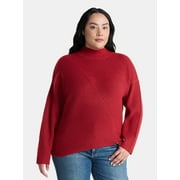 TERRA & SKY Women’s Plus Diagonal Ribbed Mock Neck Sweater, Lightweight, Sizes 0X-5X