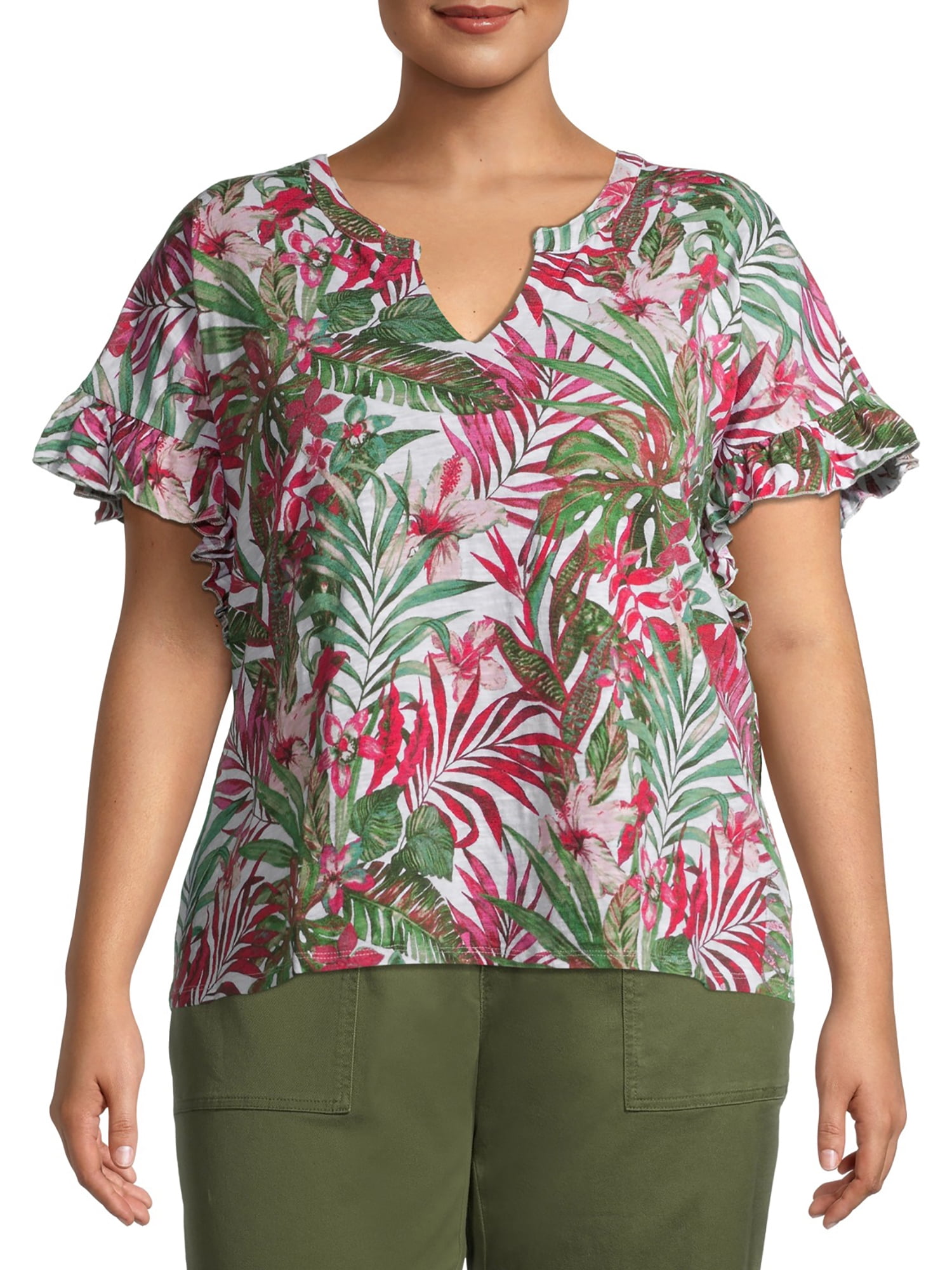 Terra & Sky Women's Plus Size Notch Neck T-Shirt 