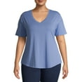 thumbnail image 1 of Terra & Sky Short Sleeve Ringer Solid Print T-Shirt (Women's Plus) 1 Pack, 1 of 6