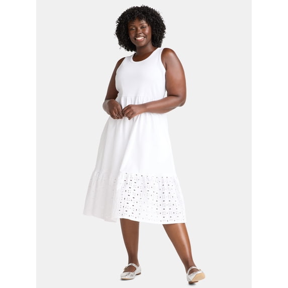 Terra & Sky Women's Plus Tank Eyelet Midi Dress, Sizes 0X-5X