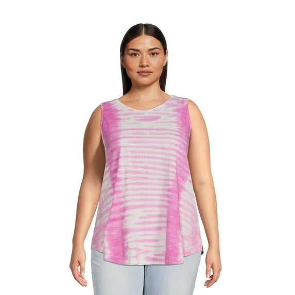 Terra & Sky Tie Dye Cross Back Cotton Tank Top, (Women's Plus)