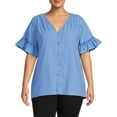 thumbnail image 1 of Terra & Sky V-Neck Shirred Short Sleeve Top (Women's Plus), 1 of 5