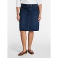 thumbnail image 1 of Terra & Sky Women's Knee Length Denim Skirt, Sizes 16W-24W, 1 of 5
