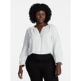 thumbnail image 1 of Terra & Sky Women's Plus Size Button Blouse with 3/4-Length Sleeves, Sizes 0X-5X, 1 of 5