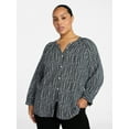 thumbnail image 1 of Terra & Sky Women's Plus Size Button Blouse with 3/4-Length Sleeves, Sizes 0X-5X, 1 of 5