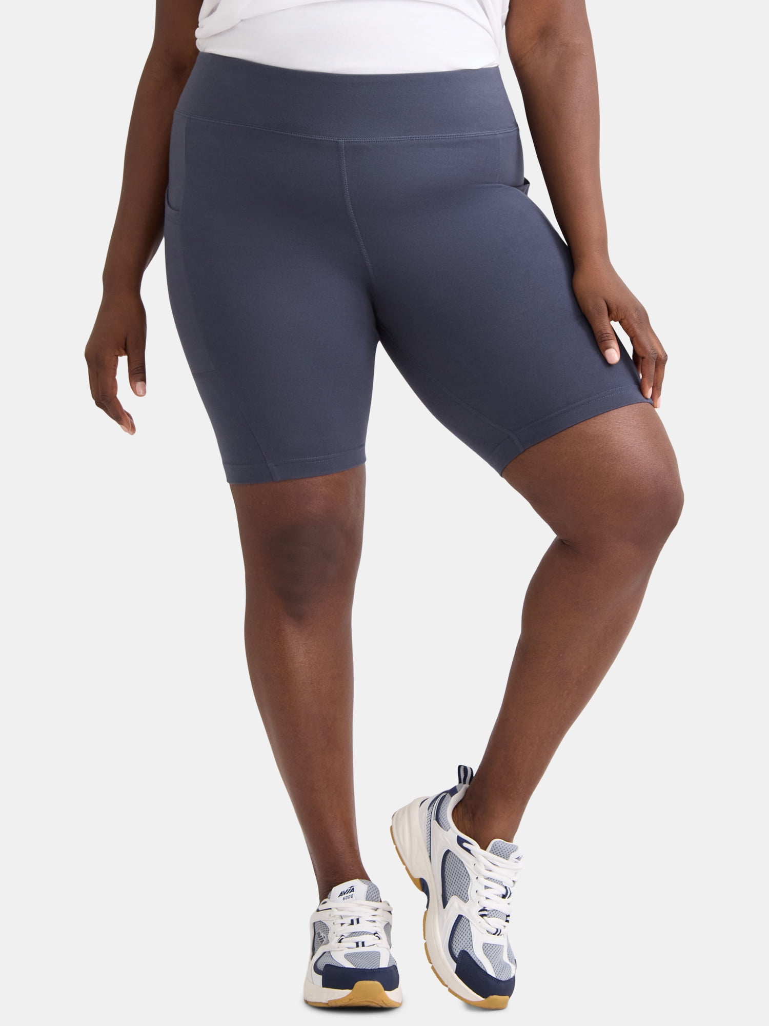 Terra & Sky Women’s Plus High Rise Biker Shorts with Pockets, 9” Inseam, Sizes 0X-4X
