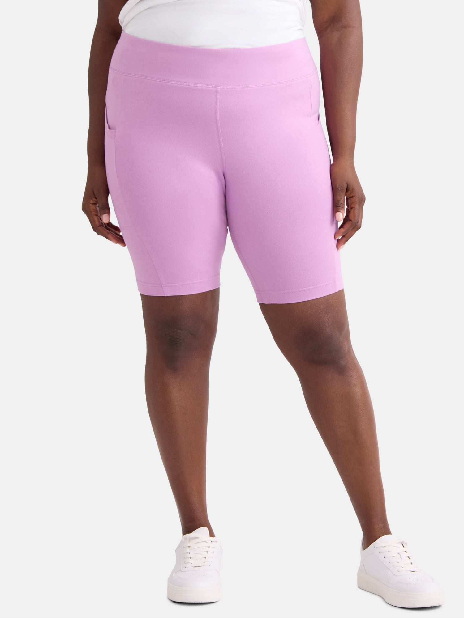 Terra & Sky Women’s Plus High Rise Biker Shorts with Pockets, 9” Inseam, Sizes 0X-4X