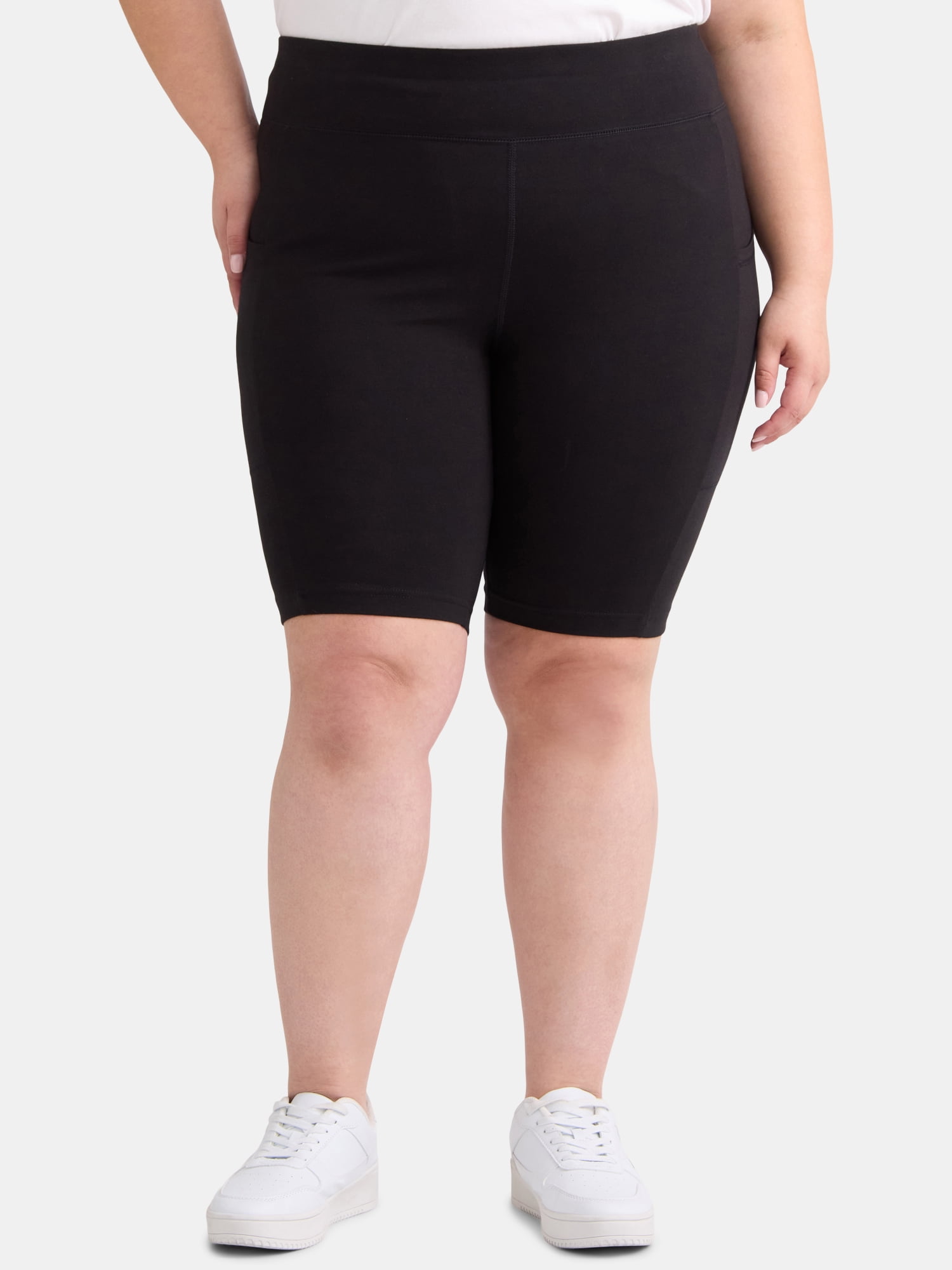 Terra & Sky Women’s Plus High Rise Biker Shorts with Pockets, 9” Inseam, Sizes 0X-4X