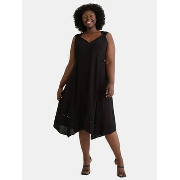 Terra & Sky Women's Plus Black Label Handkerchief Hem Midi Dress, Sizes 0X-4X