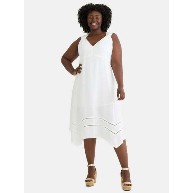 Terra & Sky Women's Plus Black Label Handkerchief Hem Midi Dress, Sizes 0X-4X