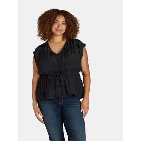 Terra & Sky Women's Plus Blouse with Drawstring Waist, Sizes 0X-4X