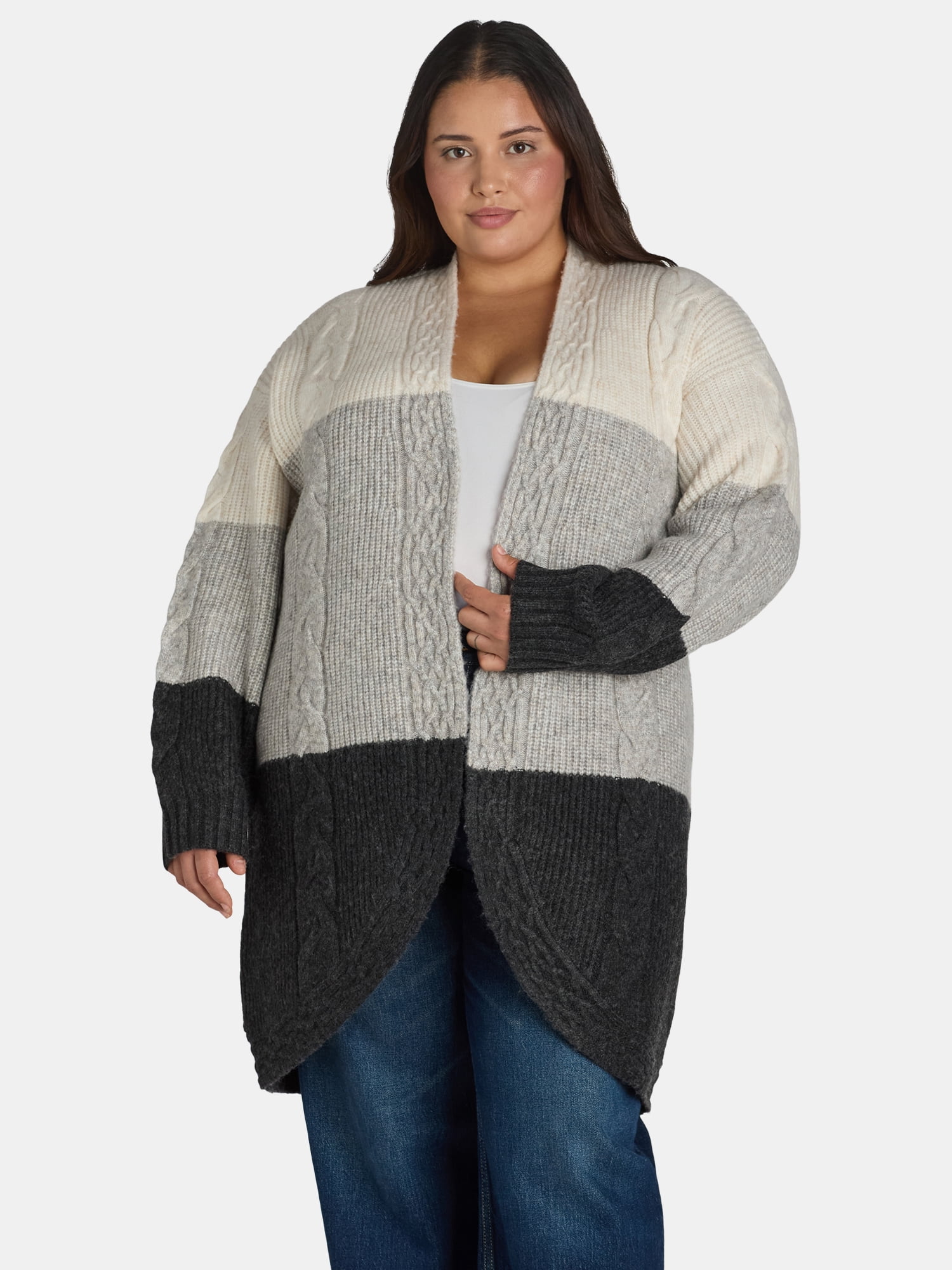 Terra & Sky Women's Plus Cable Knit Duster Cardigan, Midweight, Sizes 0X-5X