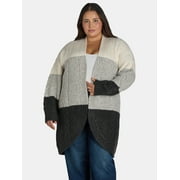 TERRA & SKY Women's Plus Cable Knit Duster Cardigan, Midweight, Sizes 0X-5X
