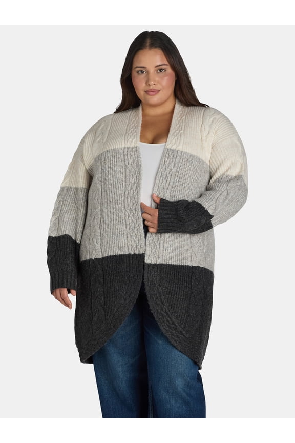 Women's Plus Cable Knit Duster Cardigan, Midweight, Sizes 0X-5X