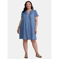 thumbnail image 1 of Terra & Sky Women’s Plus Chambray Pintuck Dress, Sizes 0X-5X, 1 of 4