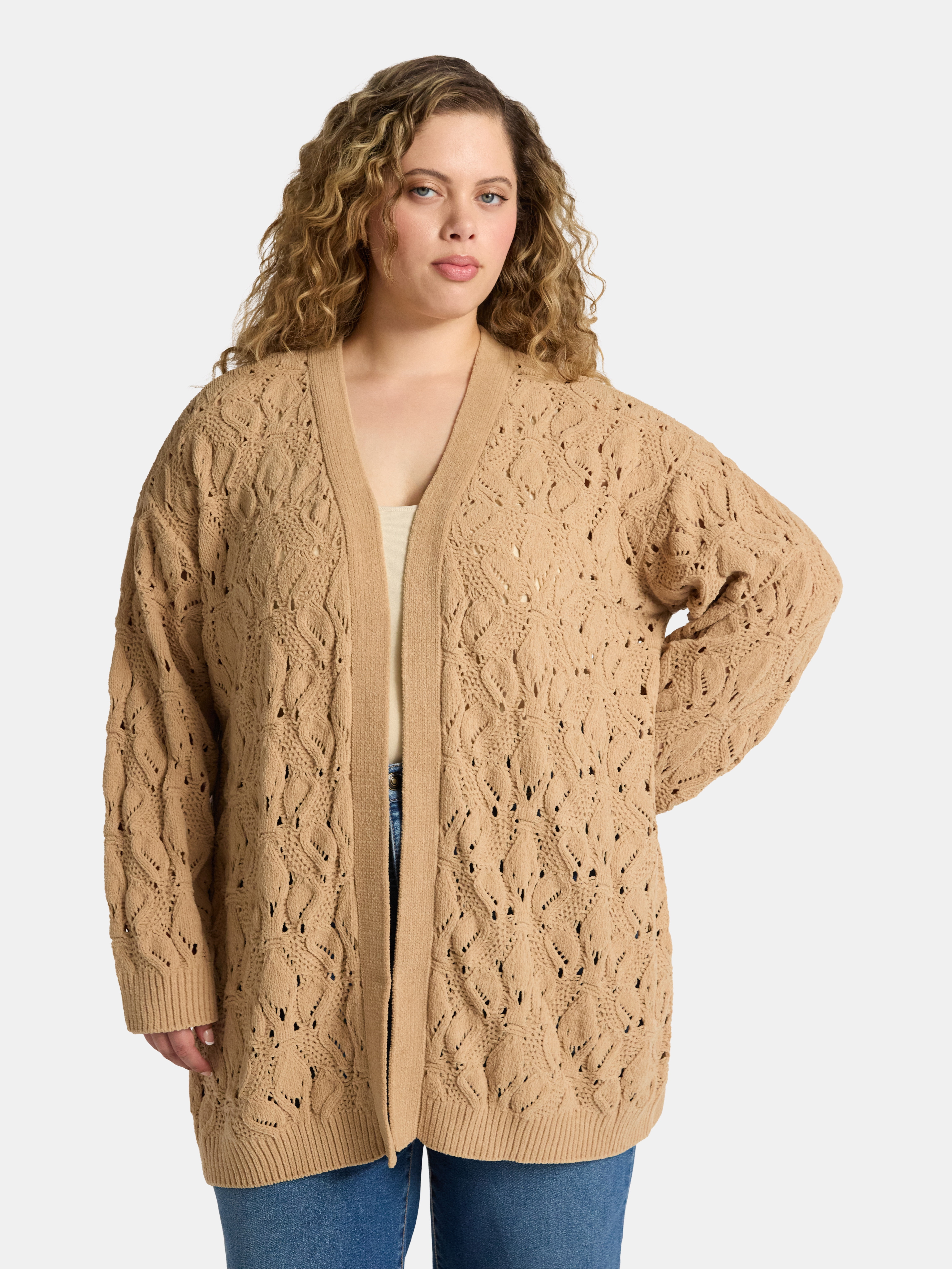 9+ Crochet Cardigan Sweater For Women Terra & Sky Women's Plus Chenille Crochet Cardigan Sweater, Midweight