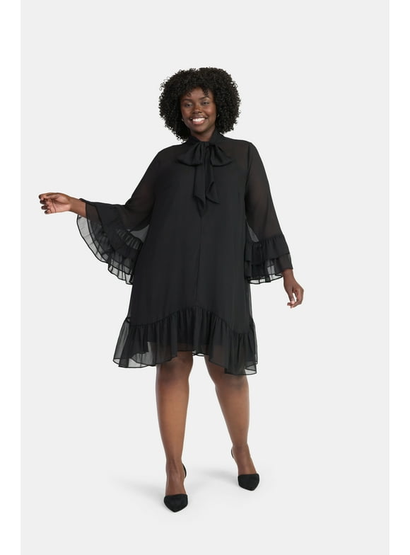 Women's Plus Chiffon Ruffle Mini Dress, Sizes 0X-5X