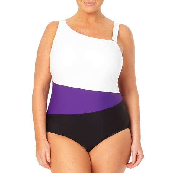 Terra & Sky Women's Plus Color Block One-Piece Swimsuit