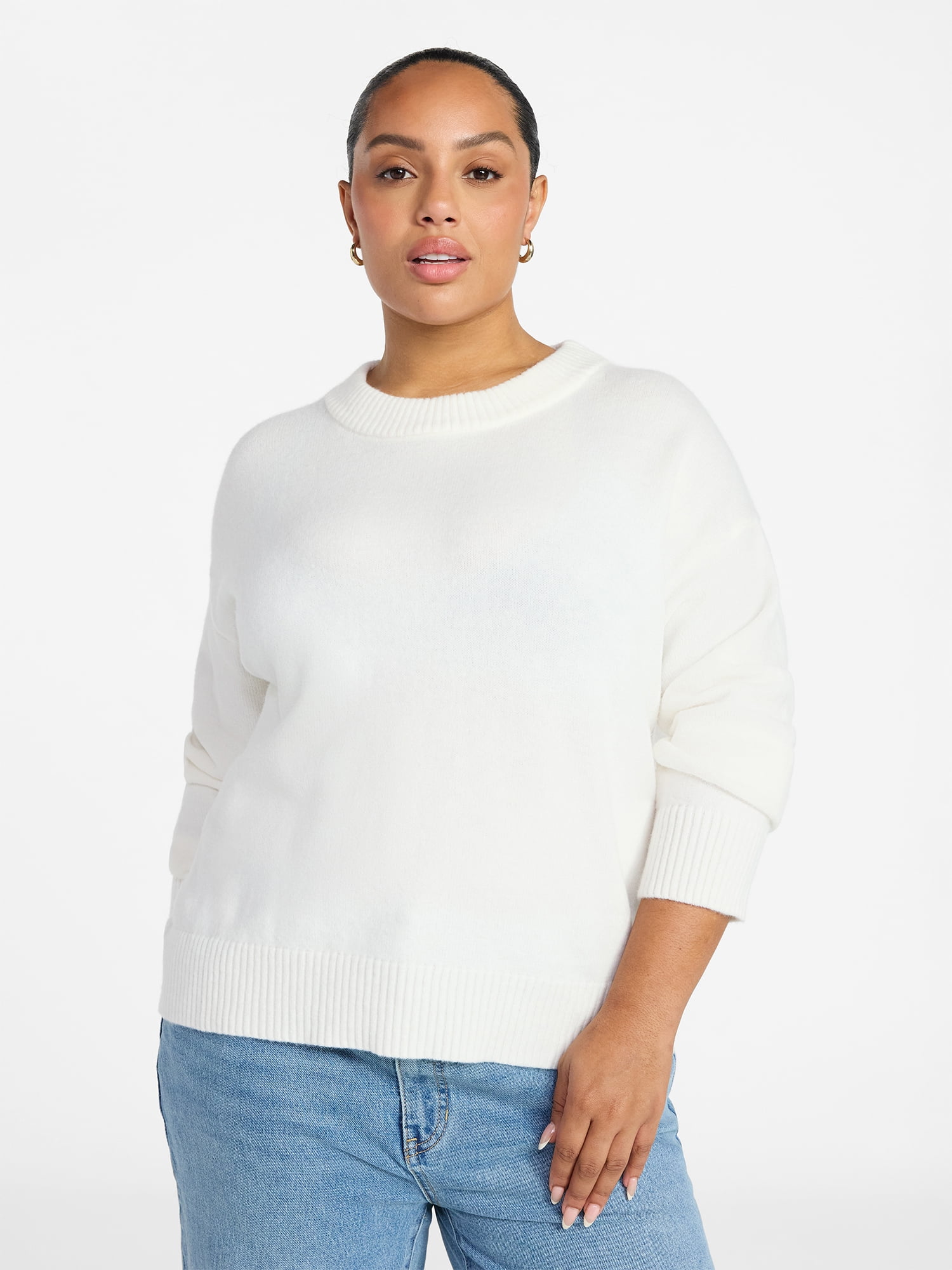 Terra & Sky Women's Plus Size Crewneck Pullover Sweater, Size 0X-5X