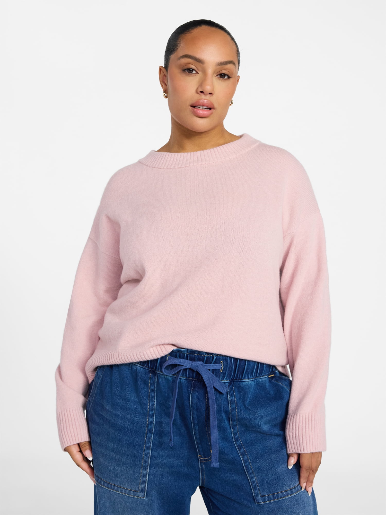 Terra & Sky Women's Plus Size Crewneck Pullover Sweater, Size 0X-5X