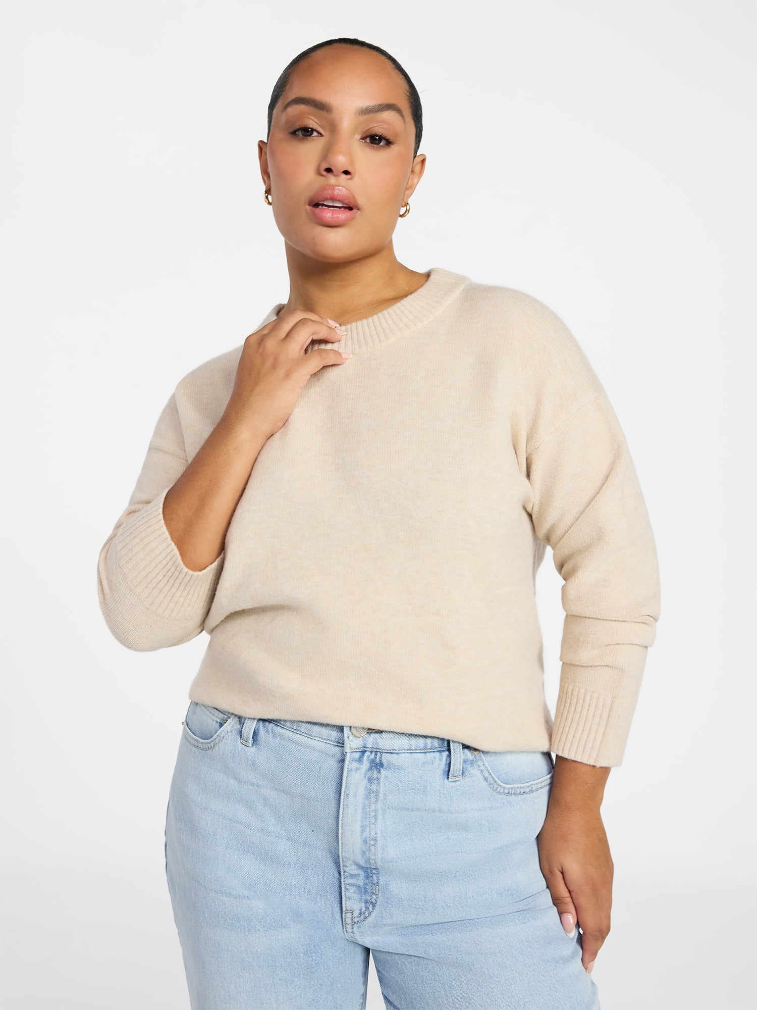 Terra & Sky Women's Plus Size Crewneck Pullover Sweater, Size 0X-5X