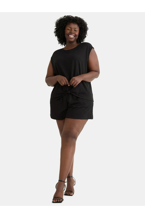 Women's Plus Crinkle Knit Twist Top and Shorts Set, 2-Piece, Sizes 0X-5X