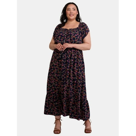 Terra & Sky Women's Plus Crinkle Off Shoulder Maxi Dress, Sizes 0X-5X