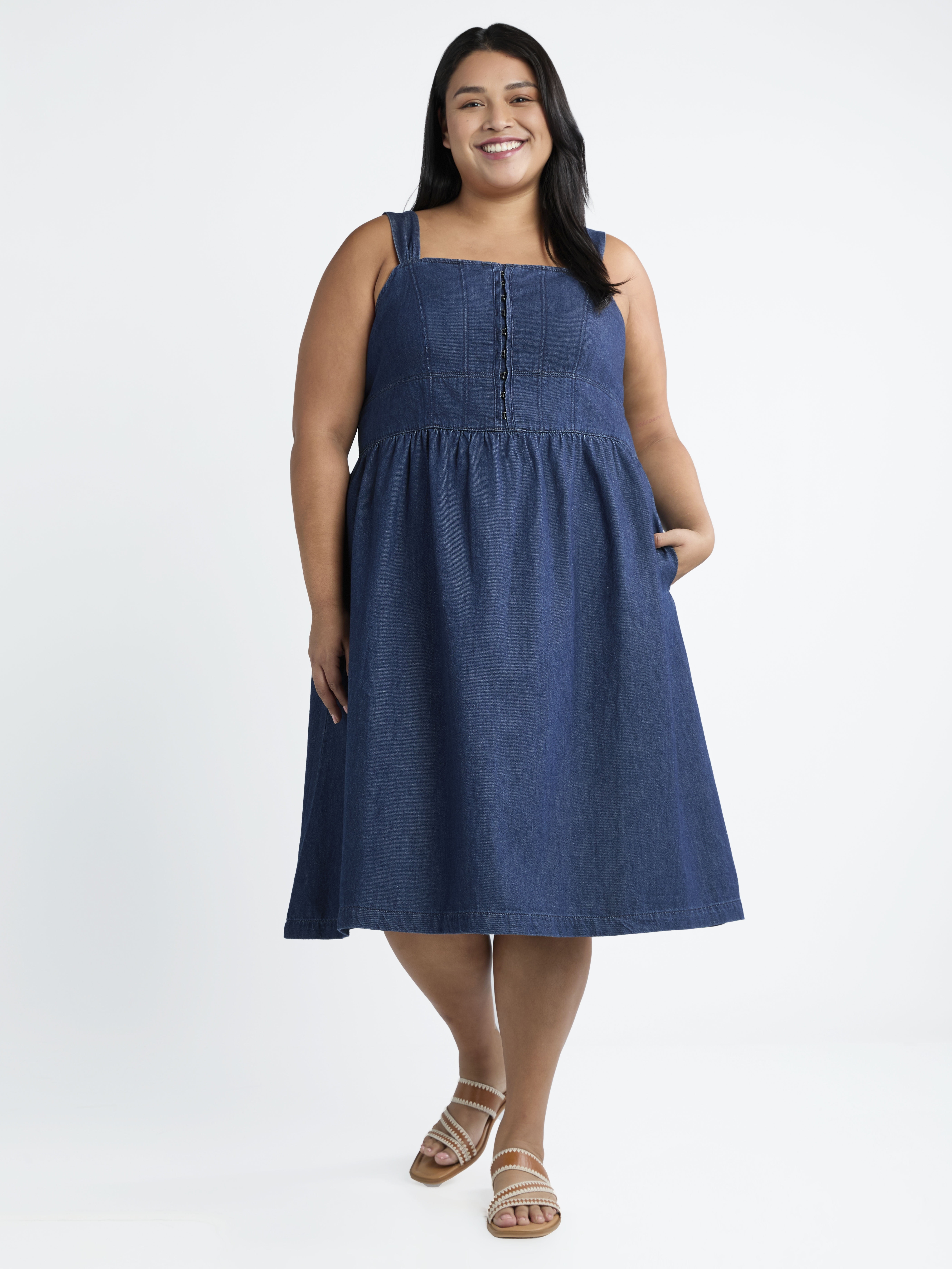 Terra & Sky Women's Plus Denim Corset Midi Dress, Sizes 0X-5X