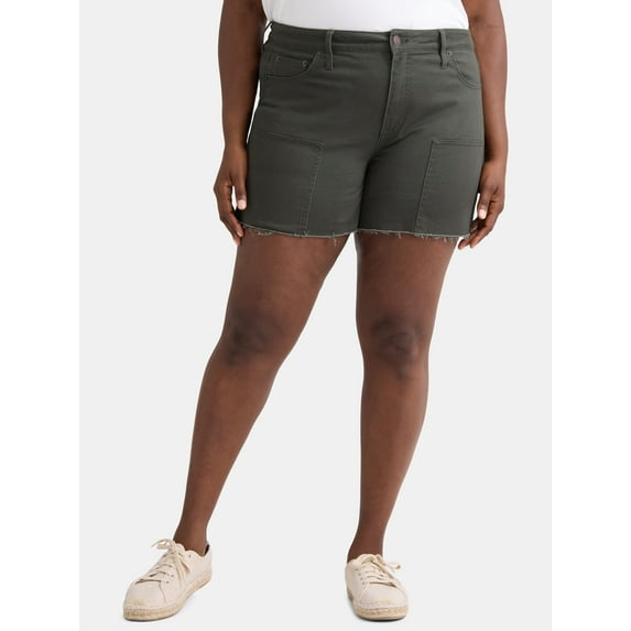 Terra & Sky Women's Plus Denim Raw Edge Shorts, 5" Inseam, Sizes 14W-26W