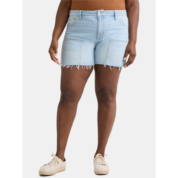 Terra & Sky Women's Plus Size Denim Raw Edge Short, 5" Inseam, Sizes 16W-26W