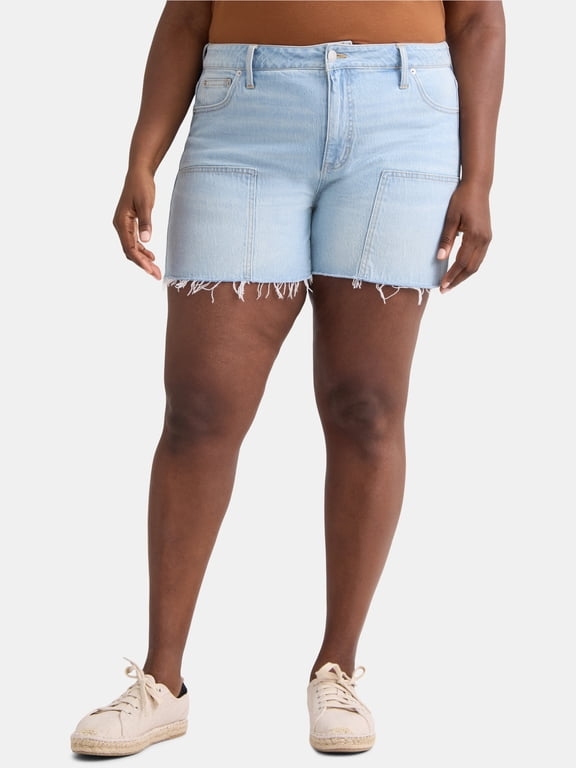 Women's Plus Denim Raw Edge Shorts, 5" Inseam, Sizes 14W-26W