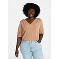 thumbnail image 1 of Terra & Sky Women's Plus Size V Neck Tee with Elbow Sleeves, Sizes 0X-5X, 1 of 5