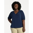 thumbnail image 1 of Terra & Sky Women's Plus Size V Neck Tee with Elbow Sleeves, Sizes 0X-5X, 1 of 5