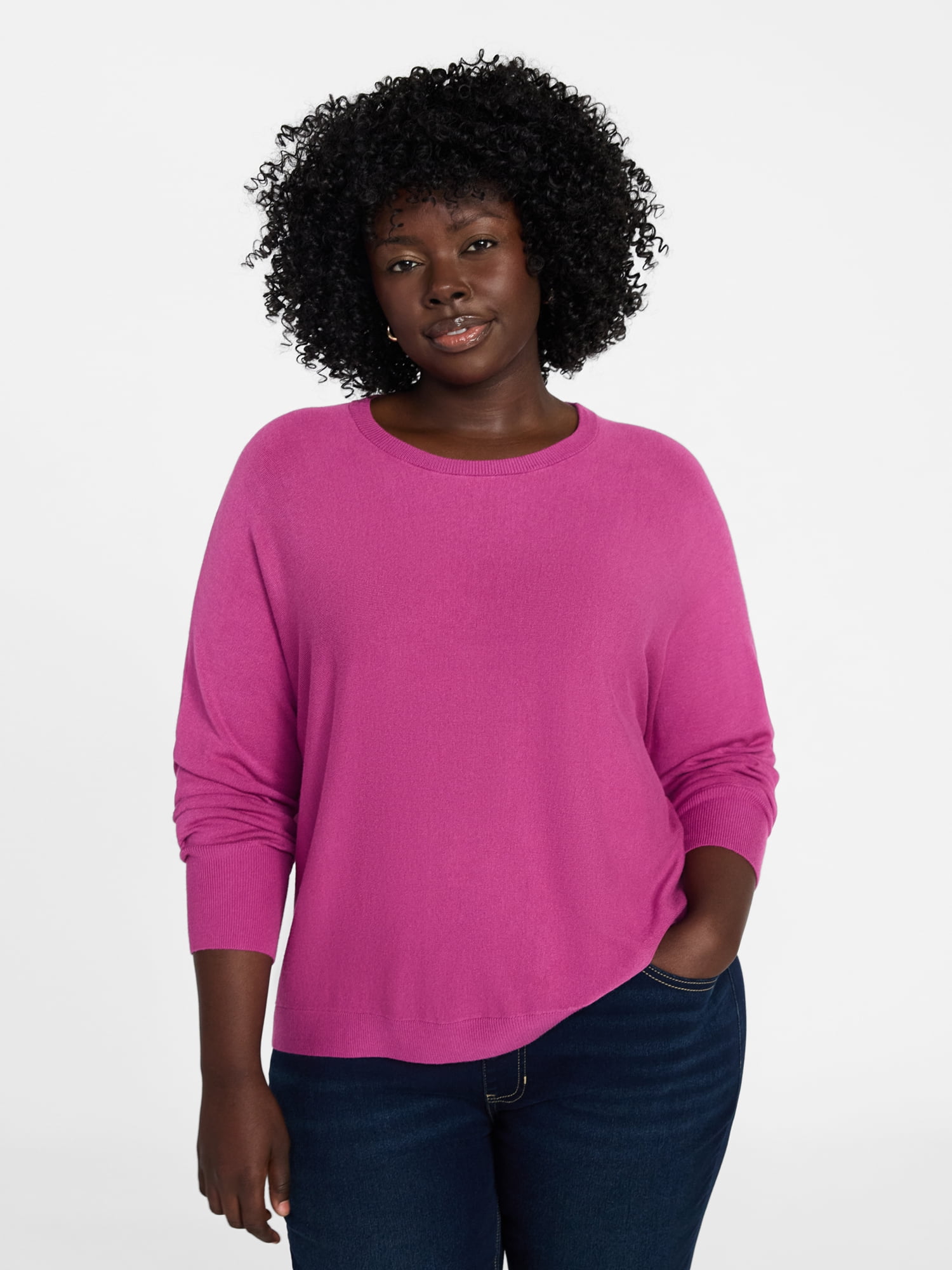 Terra & Sky Women's Plus Size Fine Gauge Dolman Sweater, Sizes 0X-5X