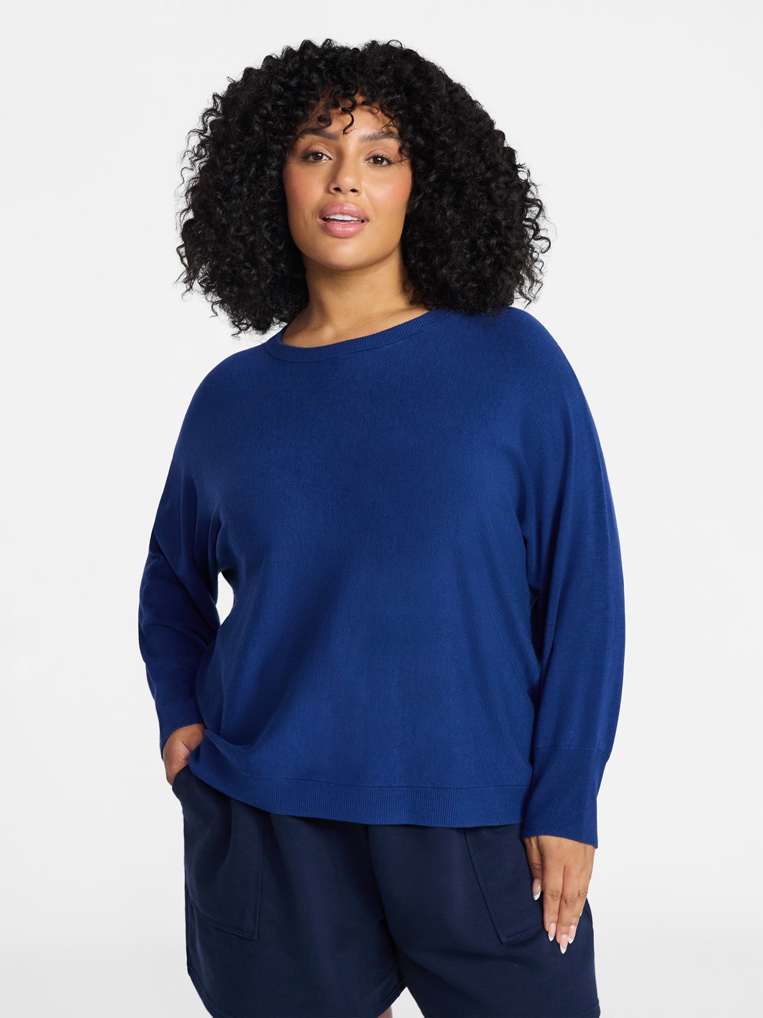 Terra & Sky Women's Plus Size Fine Gauge Dolman Sweater, Sizes 0X-5X