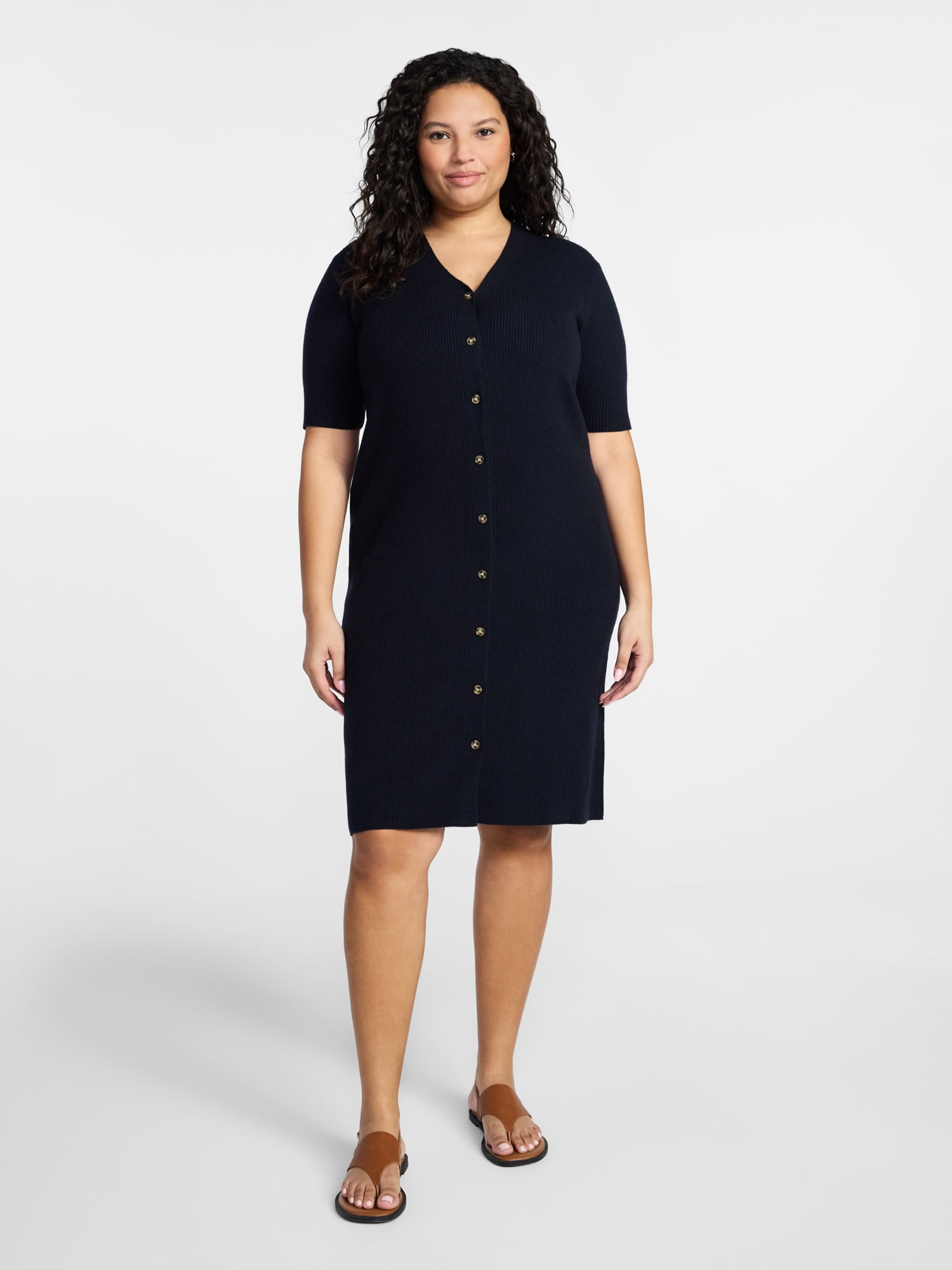 Terra & Sky Women’s Plus Fine Gauge Rib Knit Dress, Sizes 0X-5X