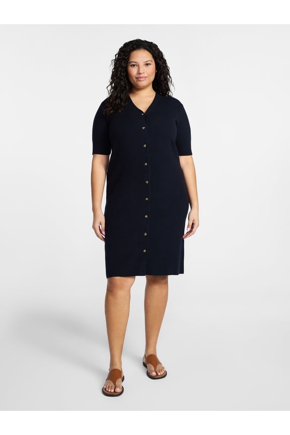 Women’s Plus Fine Gauge Rib Knit Dress, Sizes 0X-5X