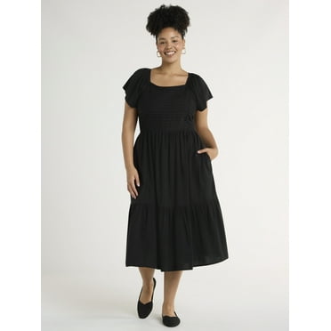 Terra & Sky Women's Plus Flutter Sleeve Midi Dress, Sizes 0X-5X