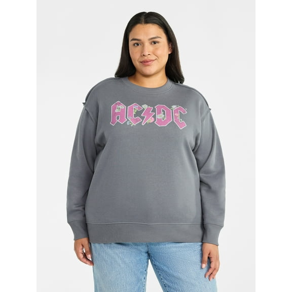 Terra & Sky Women's Plus Size AC/DC Floral Graphic Sweatshirt with Long Sleeves, Sizes 0X-4X