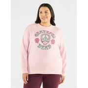 Terra & Sky Women's Plus Size Grateful Dead Peace Roses Graphic Sweatshirt with Long Sleeves, Sizes 0X-4X