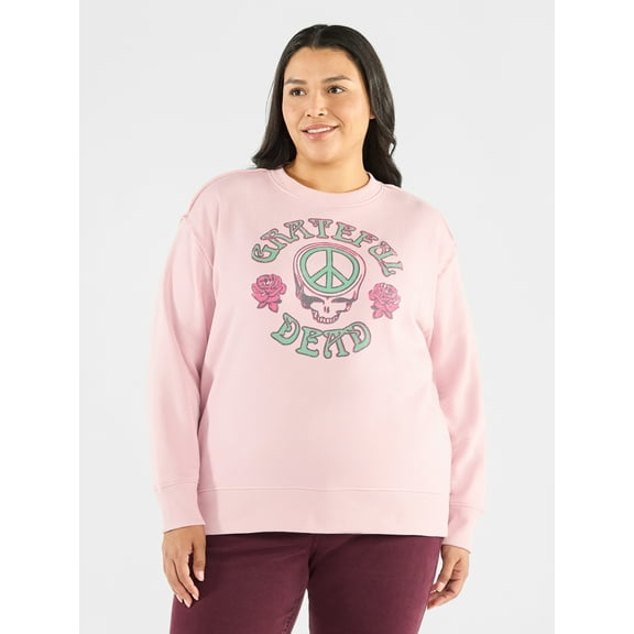 Terra & Sky Women's Plus Graphic Sweatshirt, Grateful Dead Peace Roses, Sizes 0X-5X