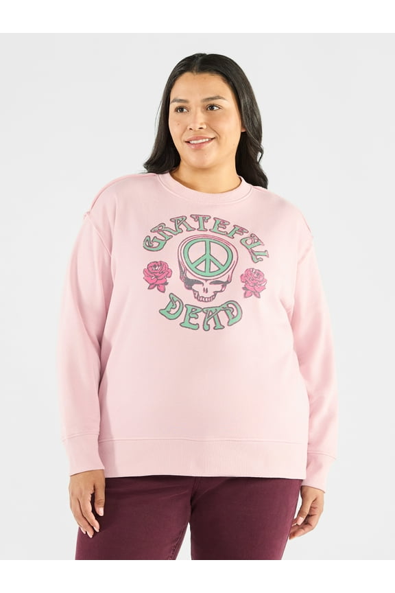 Women's Plus Graphic Sweatshirt, Grateful Dead Peace Roses, Sizes 0X-5X