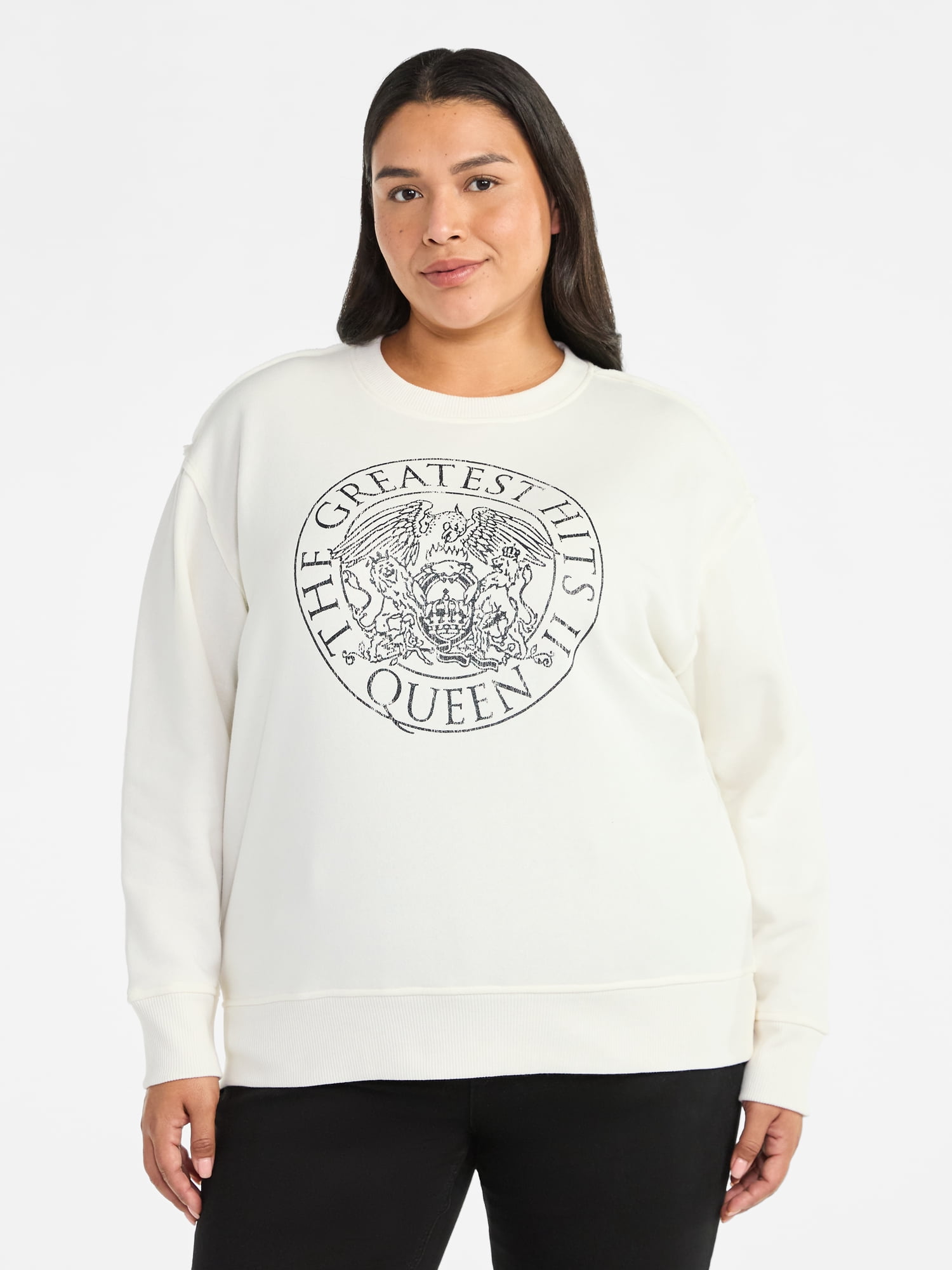 Terra & Sky Women's Plus Size Queen Greatest Hits Logo Graphic Sweatshirt with Long Sleeves, Sizes 0X-4X