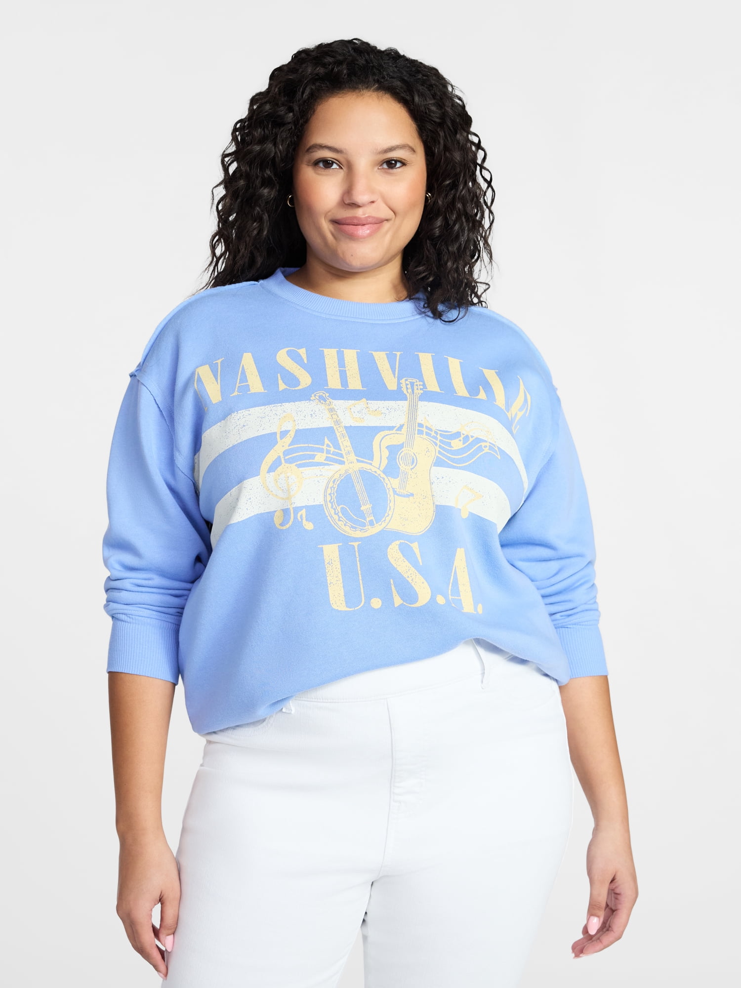 Terra & Sky Women's Plus Size Nashville USA Graphic Sweatshirt, Sizes 0X-5X