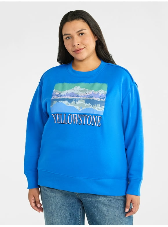 Women's Plus Size Yellowstone Graphic Sweatshirt with Long Sleeves, Sizes 0X-4X
