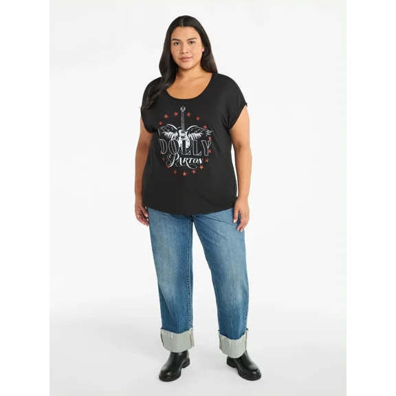 Terra & Sky, Women's Plus Graphic T-Shirt, Guitar Wing Star, Sizes 0X-5X