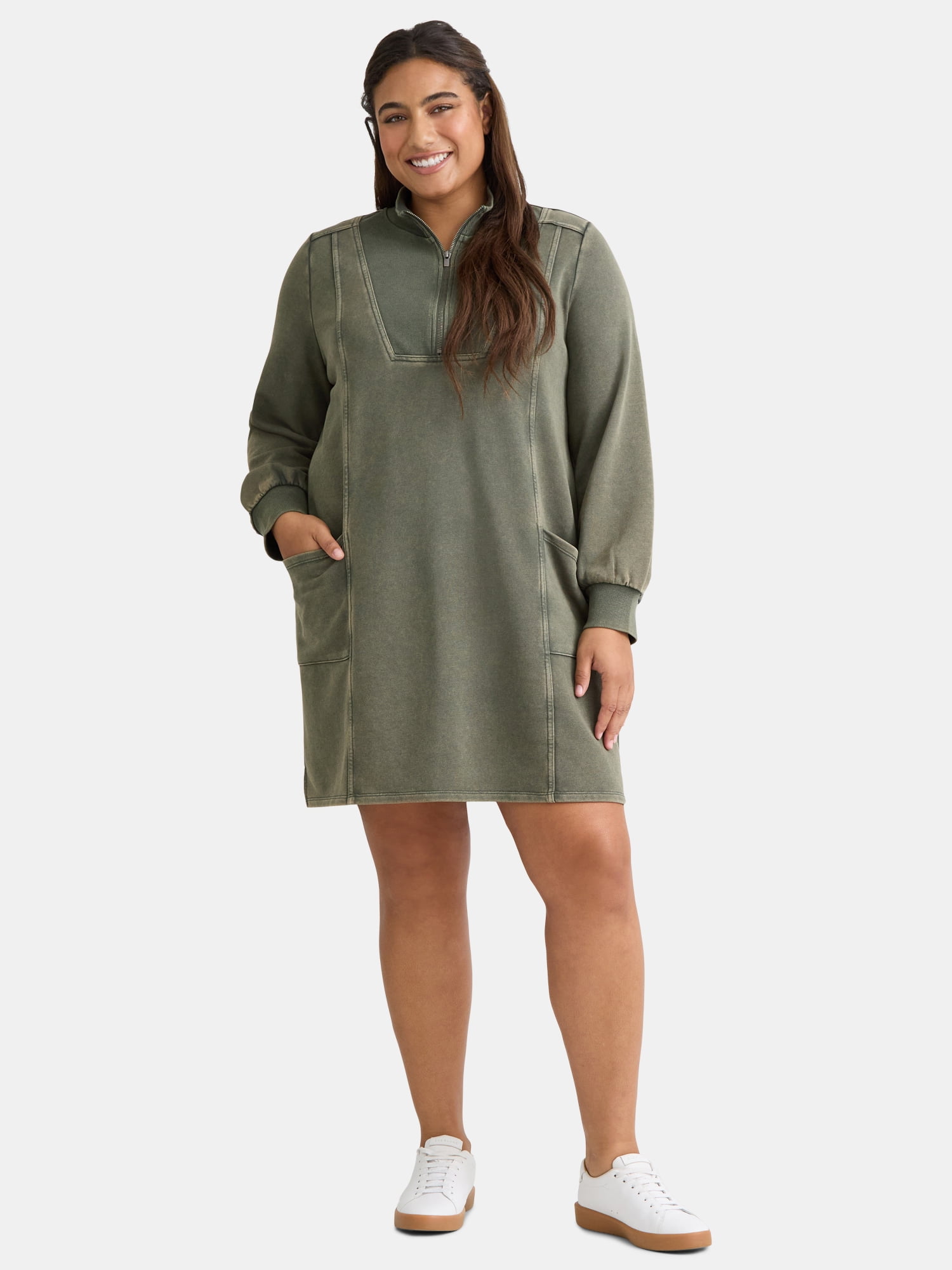 Terra & Sky Women's Plus Half-Zip Sweatshirt Dress with