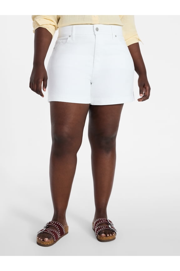 Women's Plus Size High Rise A Line Denim Shorts, 5" Inseam, Sizes 16W-26W