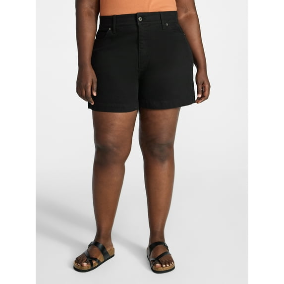 Terra & Sky Women's Plus High Rise A Line Denim Shorts, 5" Inseam, Sizes 16W-26W